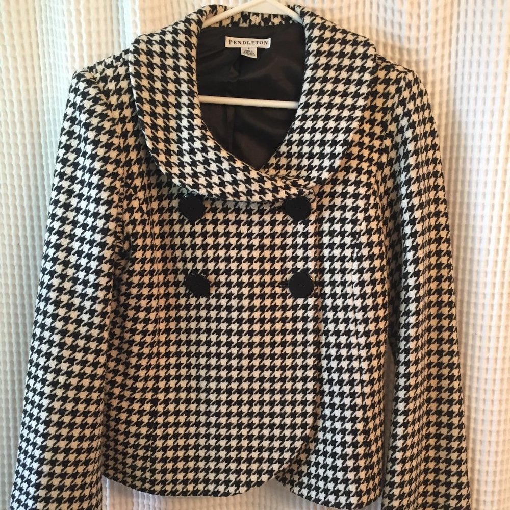 Pendleton Black and White Houndstooth Wool Blazer